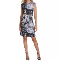 CALVIN KLEIN Sleeveless Floral Sheath Dress in black white - women's dress