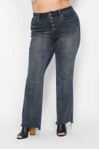 Judy Blue - High Waisted Button Fly Hem Distressed Straight Leg Jeans - Plus