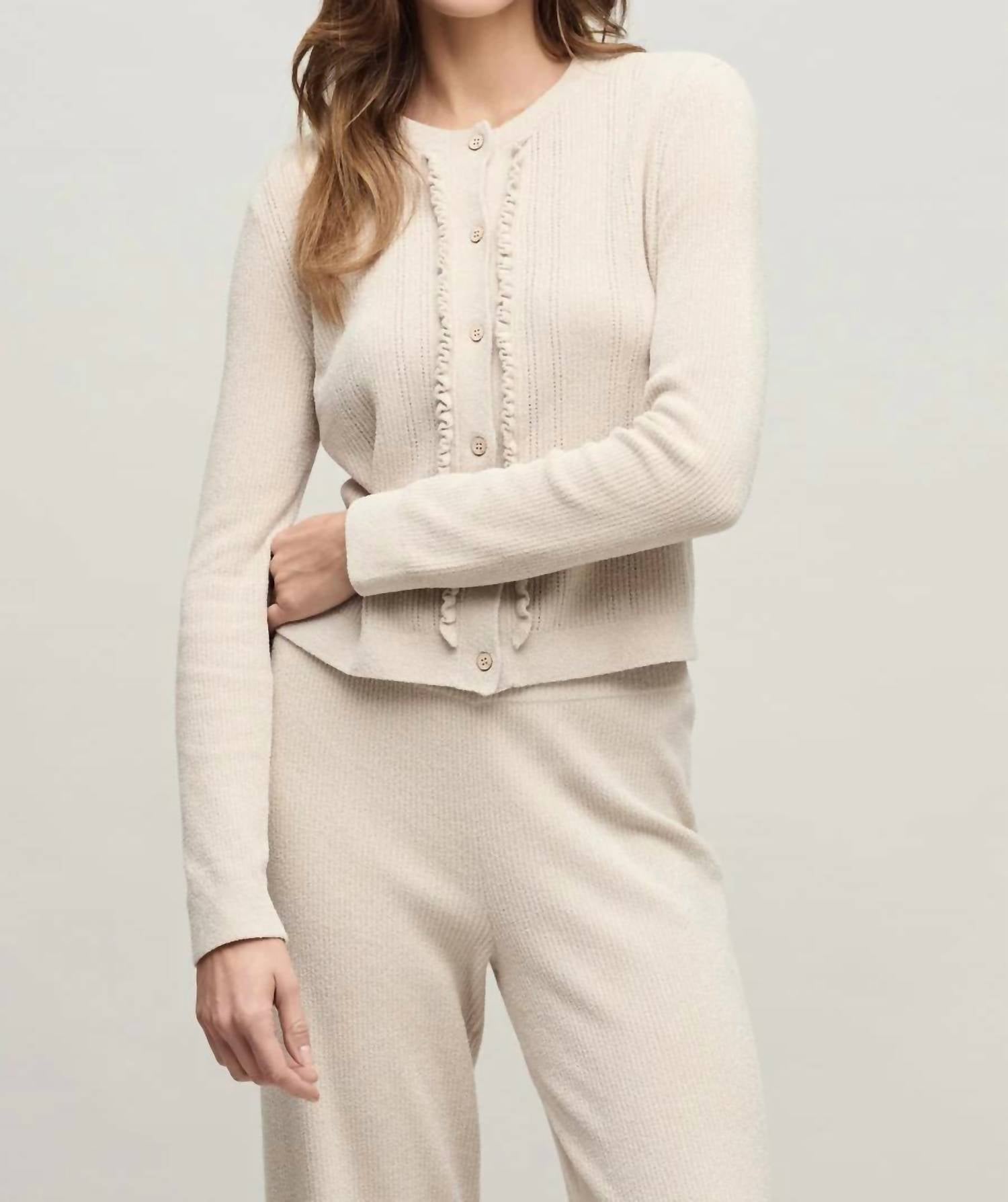 Barefoot Dreams - Ultra Lite Pointelle Rib Ruffle Front Cardigan