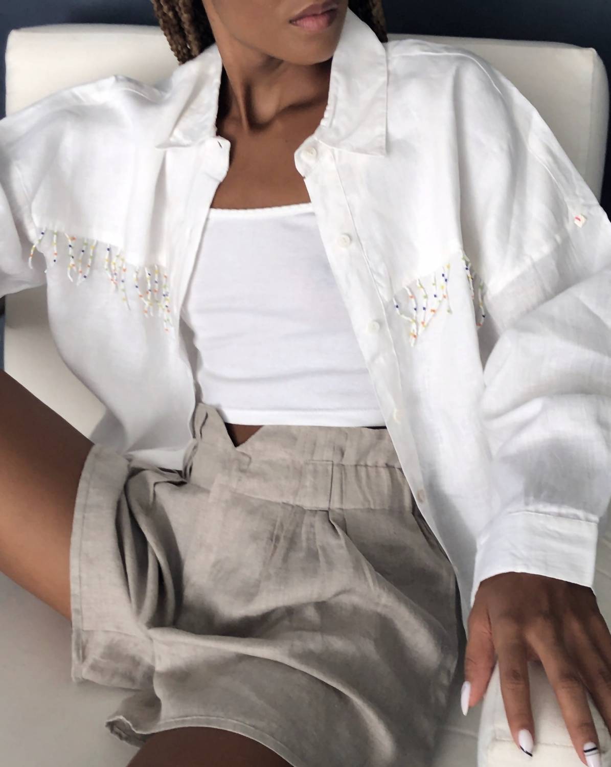 Puka Ulu With Multi Colored Fringe Shirt in white - women's shirt