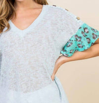 Emerald Collection - Lace Button Trim V Neck Top