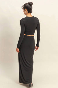 Double Zero - 2 Piece Long Sleeve Crop Top & High Slit Maxi Skirt Set