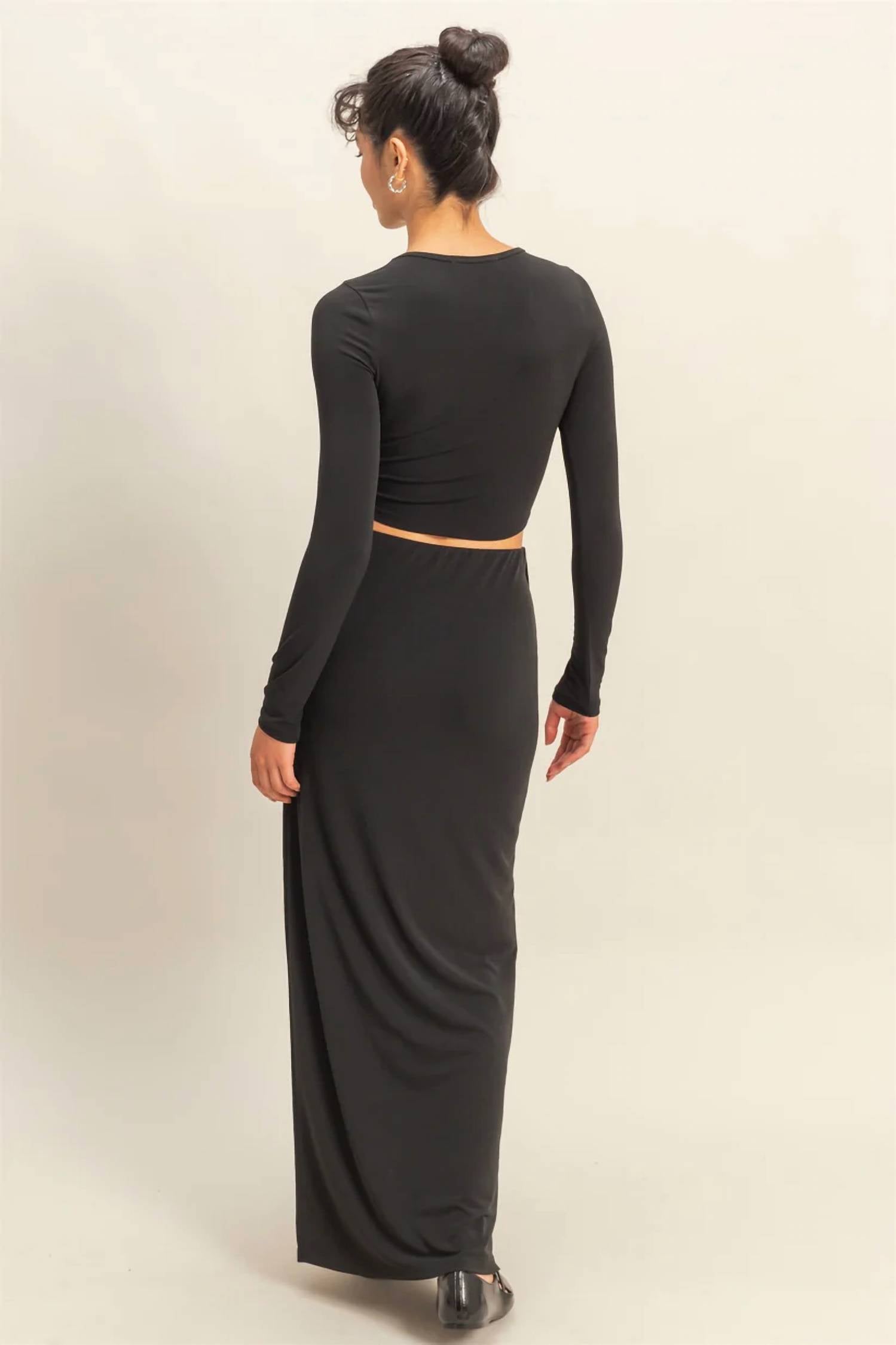Double Zero - 2 Piece Long Sleeve Crop Top & High Slit Maxi Skirt Set