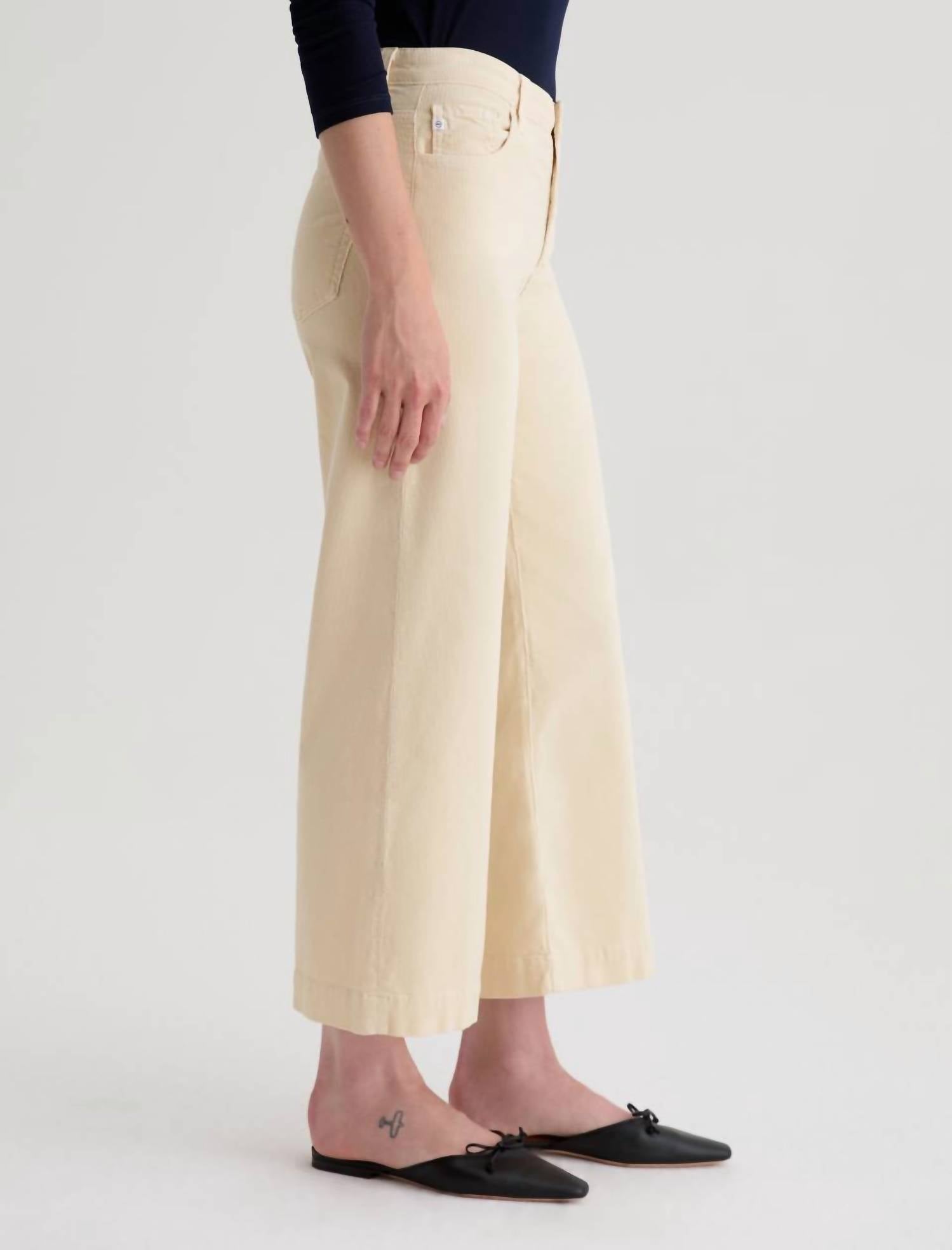 AG Jeans Saige Wide Leg Crop Corduroy Pants in opal stone 1 - women's pants - detail view