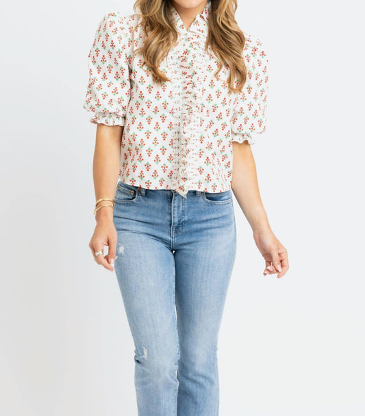 Karlie - Sweet Bloom Digital Floral Ruffle Puff Sleeve Top
