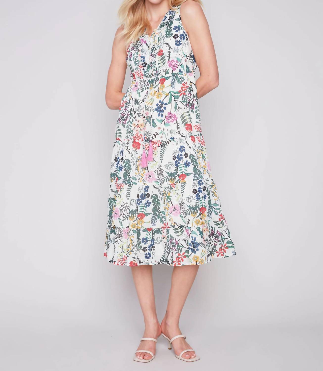 CHARLIE B Ruffle Maxi Dress in multi floral - women's dress - detail view