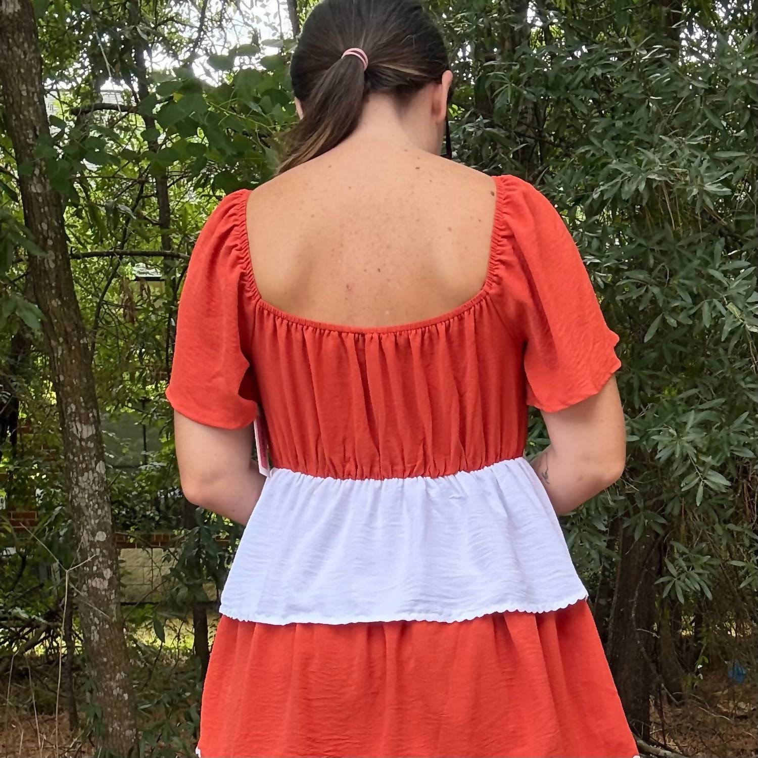 Timing Rust & Ruffles Dress in red white - women's dress - view 4