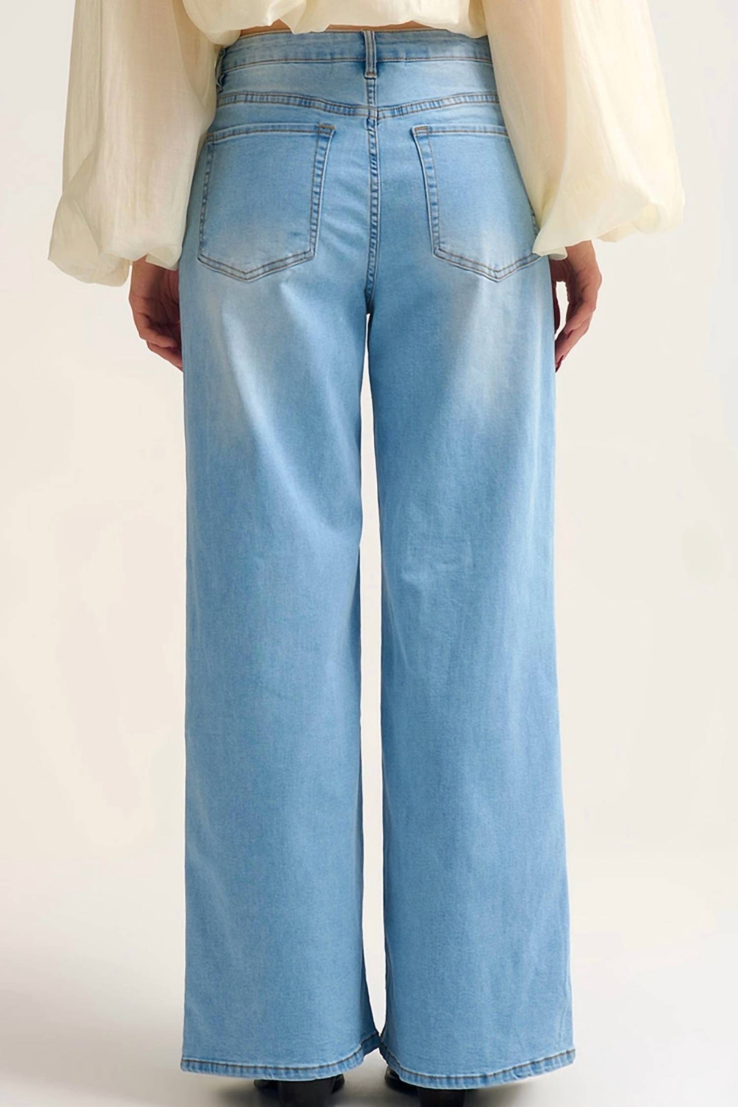 Q2 Adjustable Drawstring Waist Wide Leg Pants in blue - women's pants - alternate view