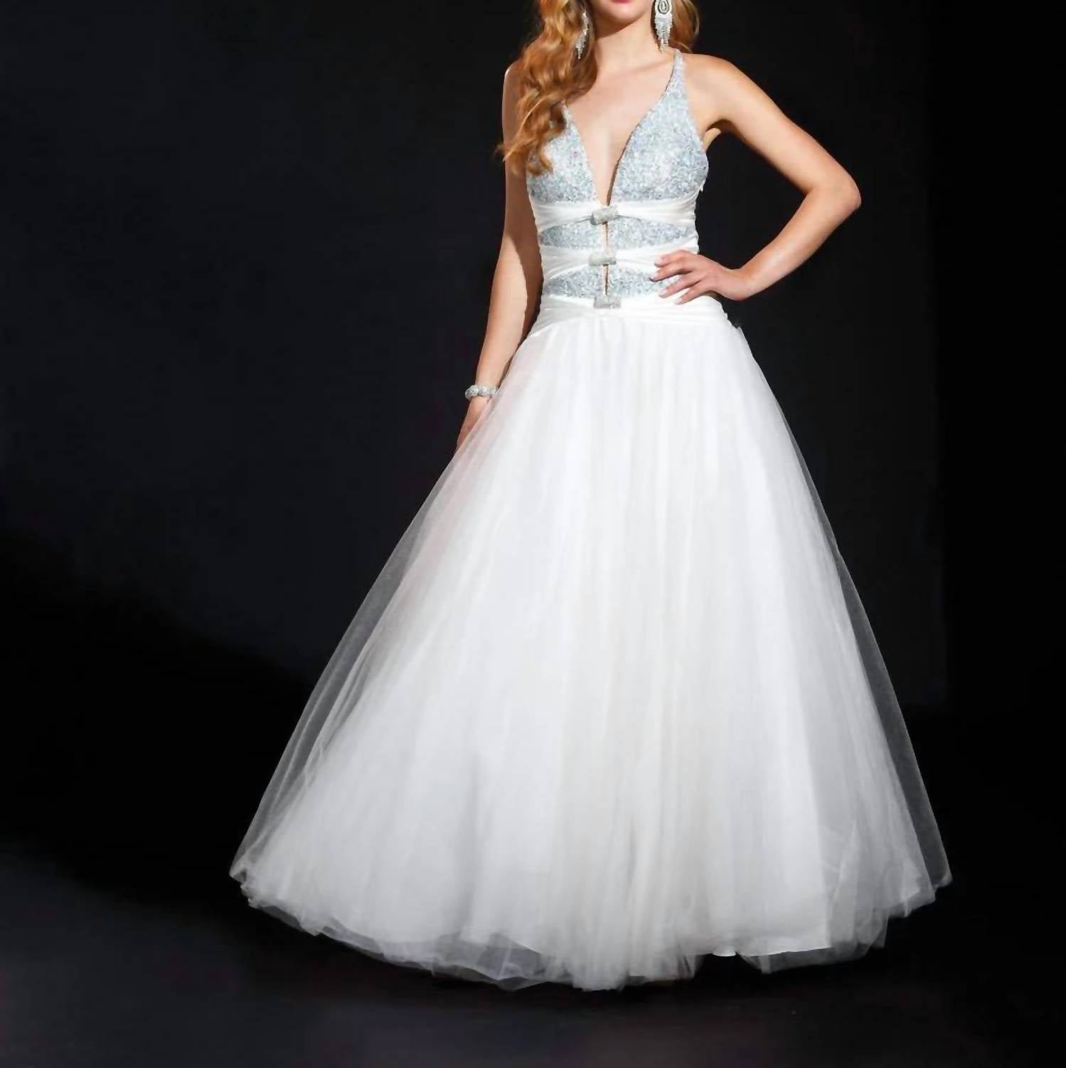 Terani Couture - Plunging Beaded Prom Dress