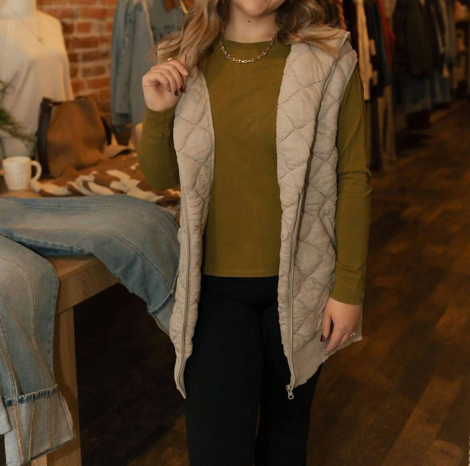 Mono B - Oversized Quilted Fleece Vest
