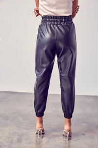 Dobe - Smocked Waist Pu Pants