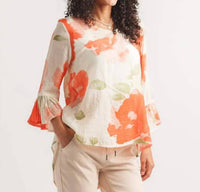 Papillon - Floral Bell Sleeve High Low Blouse