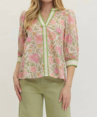 Entro - V-neck Floral Blouse