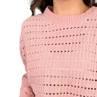 Allie Rose - Open-knit Long Sleeve Mom Cropped Sweater Top
