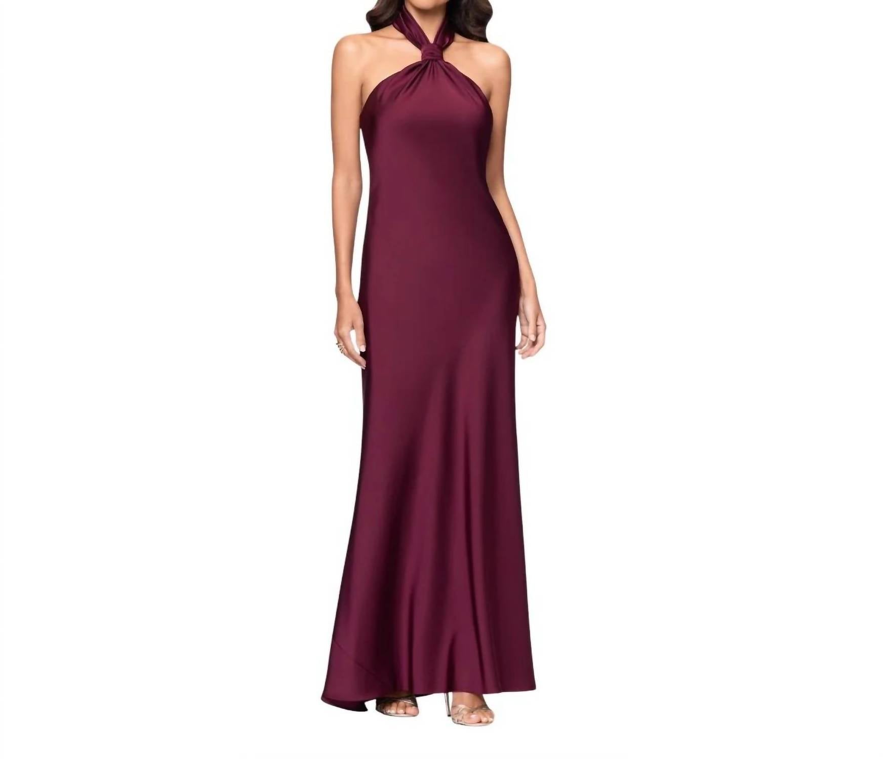 Betsy & Adam - Esmerelda Satin Halter Neck Gown
