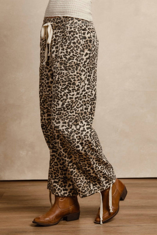 Bibi - Leopard Print Drawstring Pants