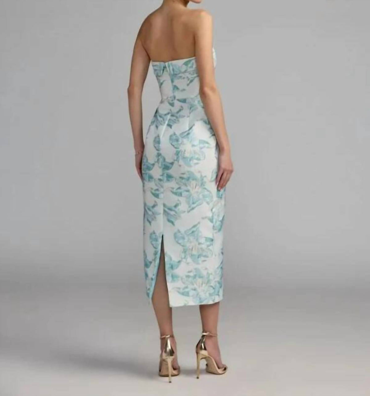 Mac Duggal - Strapless Brocade Sheath Midi Dress