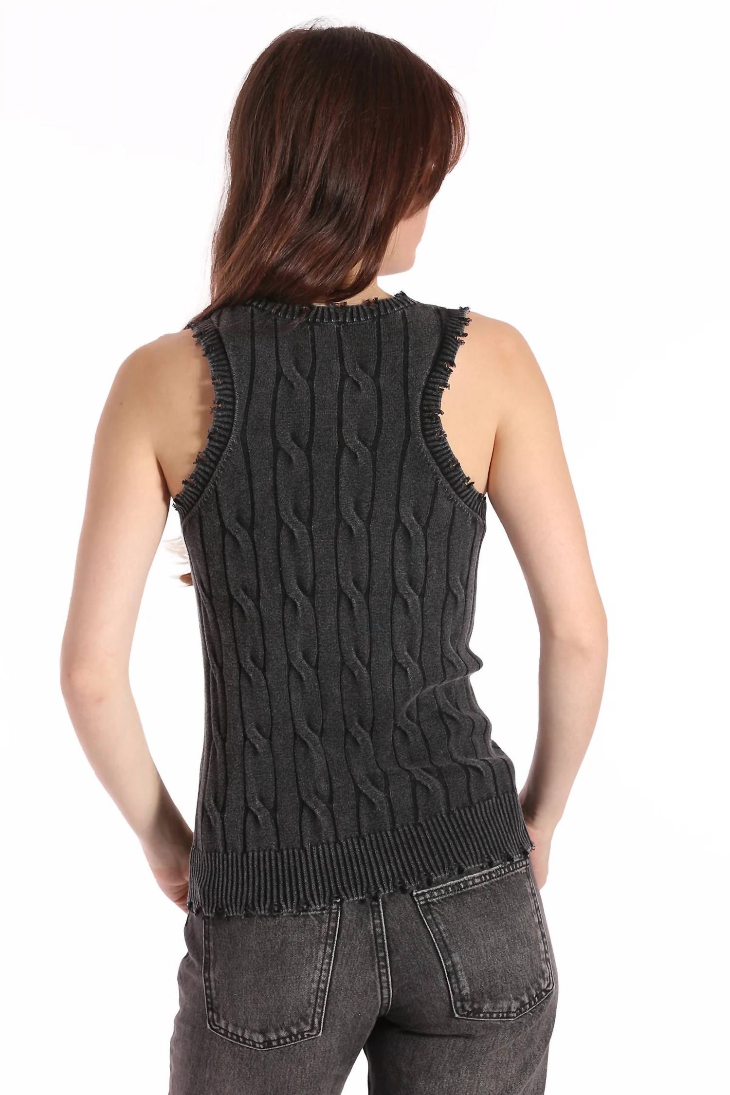 Minnie Rose - Stone Wash Distressed Cable Tank Top