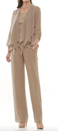 Marsoni by Colors Layered Jacket Three Piece Pant Suit in bermuda sand - women's blouse - alternate view