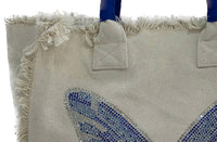 Hipchik - Women's Blue Butterfly Fringe Canvas Bag