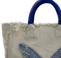 Hipchik - Women's Blue Butterfly Fringe Canvas Bag