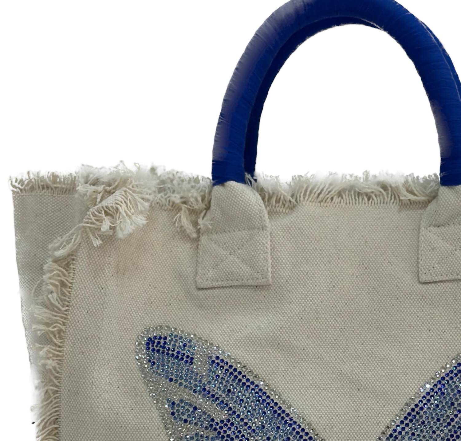 Hipchik - Women's Blue Butterfly Fringe Canvas Bag
