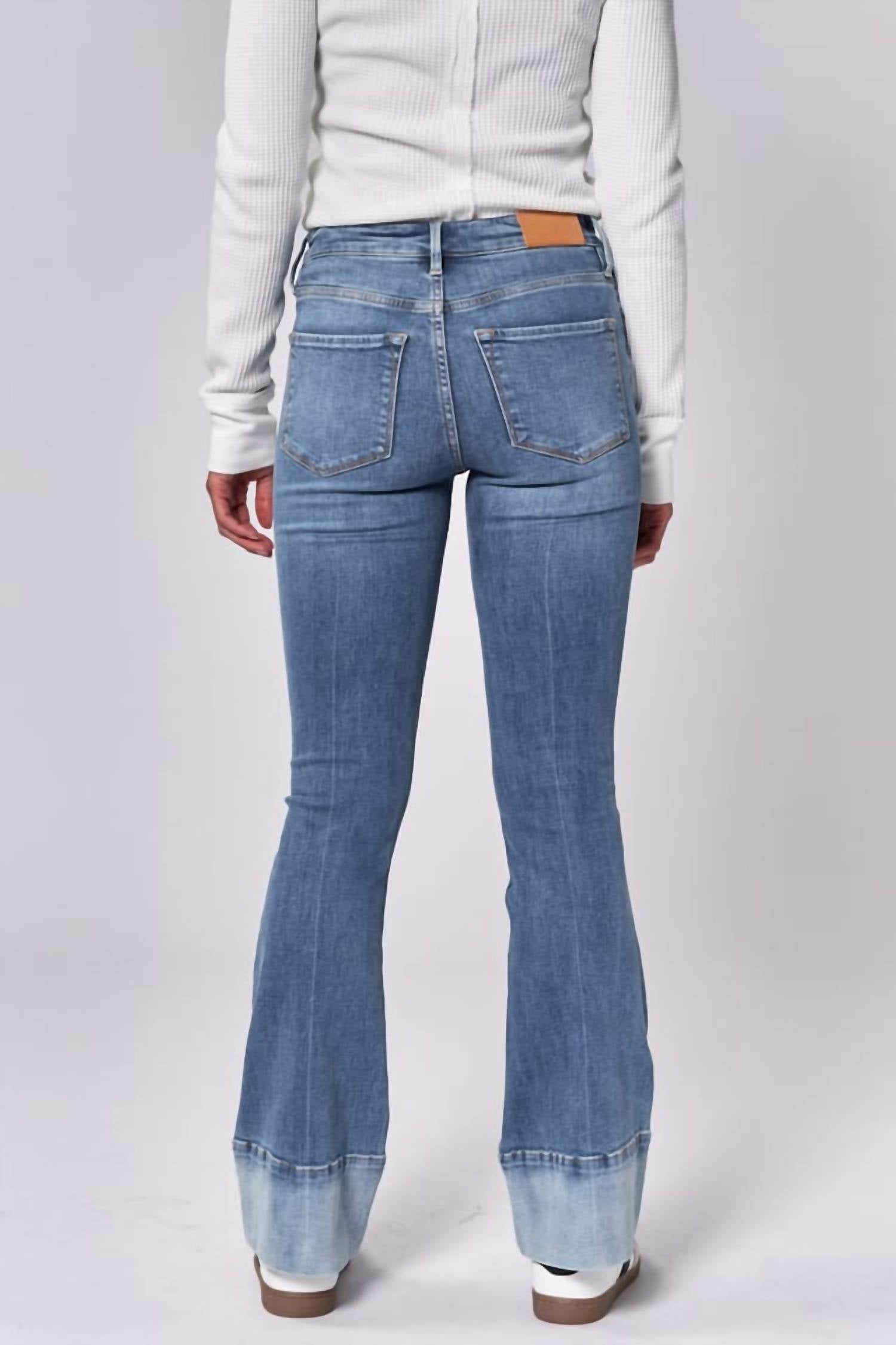 DEAR JOHN DENIM Mid Rise Full Inseam Bootcut Jean in lagoon - women's jeans - detail view