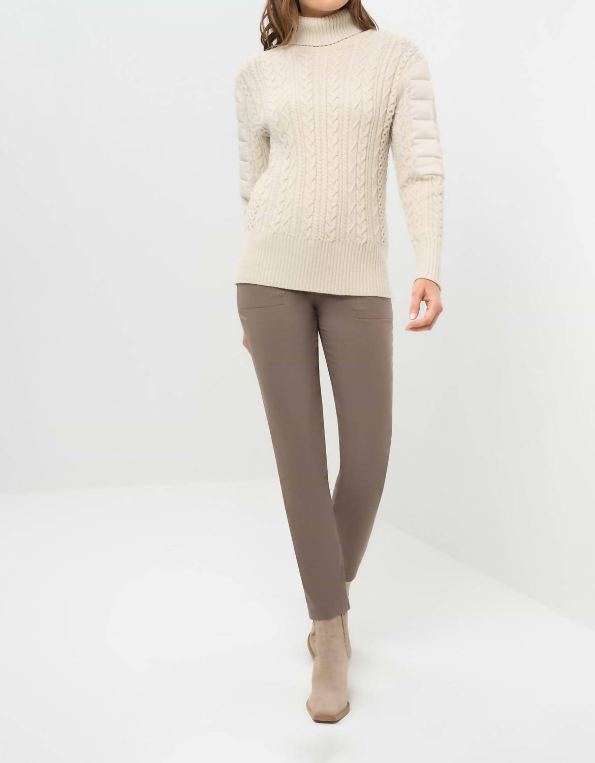 Anatomie Eloisa Cableknit Padded Sweater in stone - women's sweater - view 4