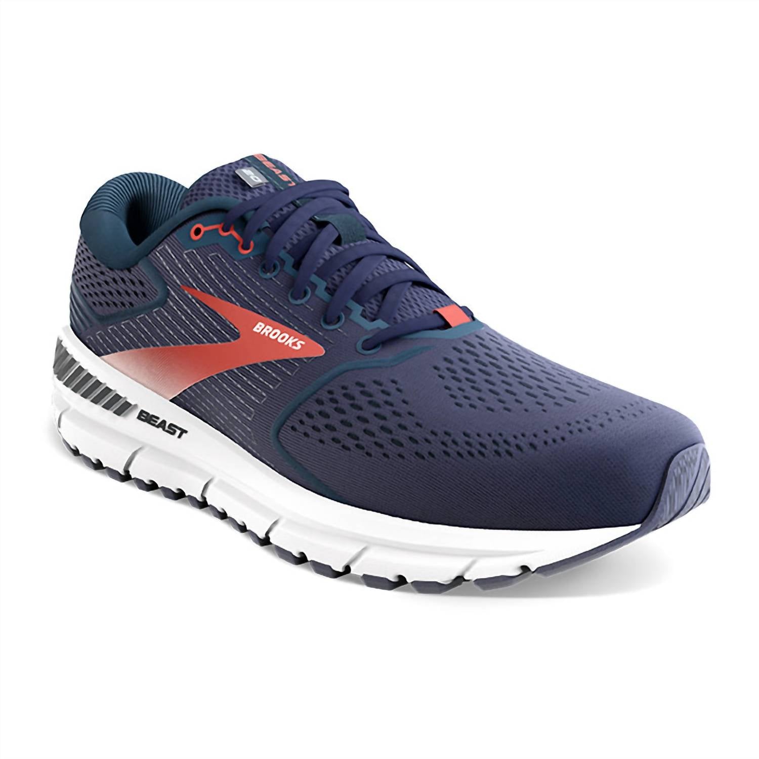 BROOKS Men's Beast 20 Running Shoes in peacoat midnight red 1 - men's shoe - alternate view