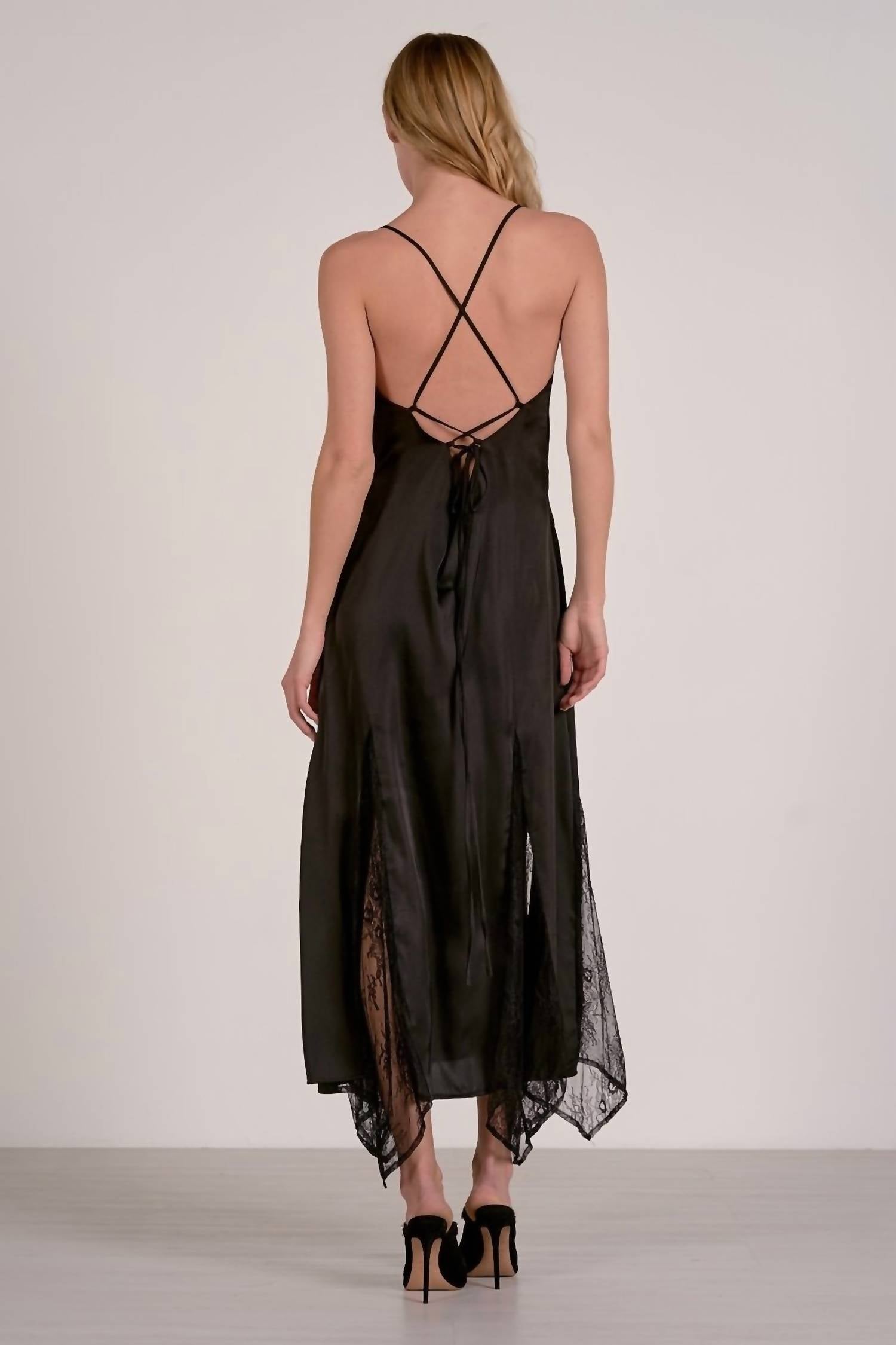 ELAN Maxi Slip Lace Insert Dress in black - women's dress - alternate view
