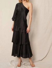 En Creme - Belted Satin Tiered Midi Skirt