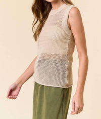 Doe And Rae - Candice Crew Neck Fishnet Sweater Tank Top