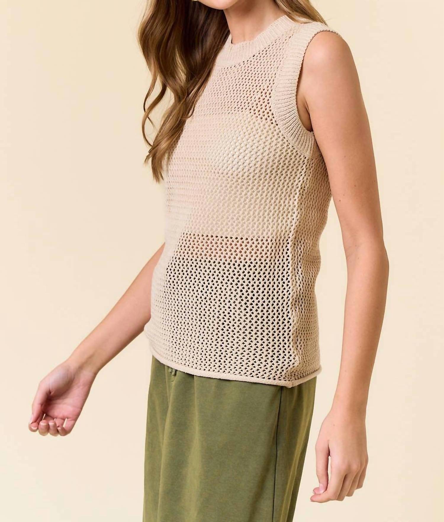 Doe And Rae - Candice Crew Neck Fishnet Sweater Tank Top