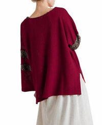 Umgee - Leopard Trim Waffle Knit Top