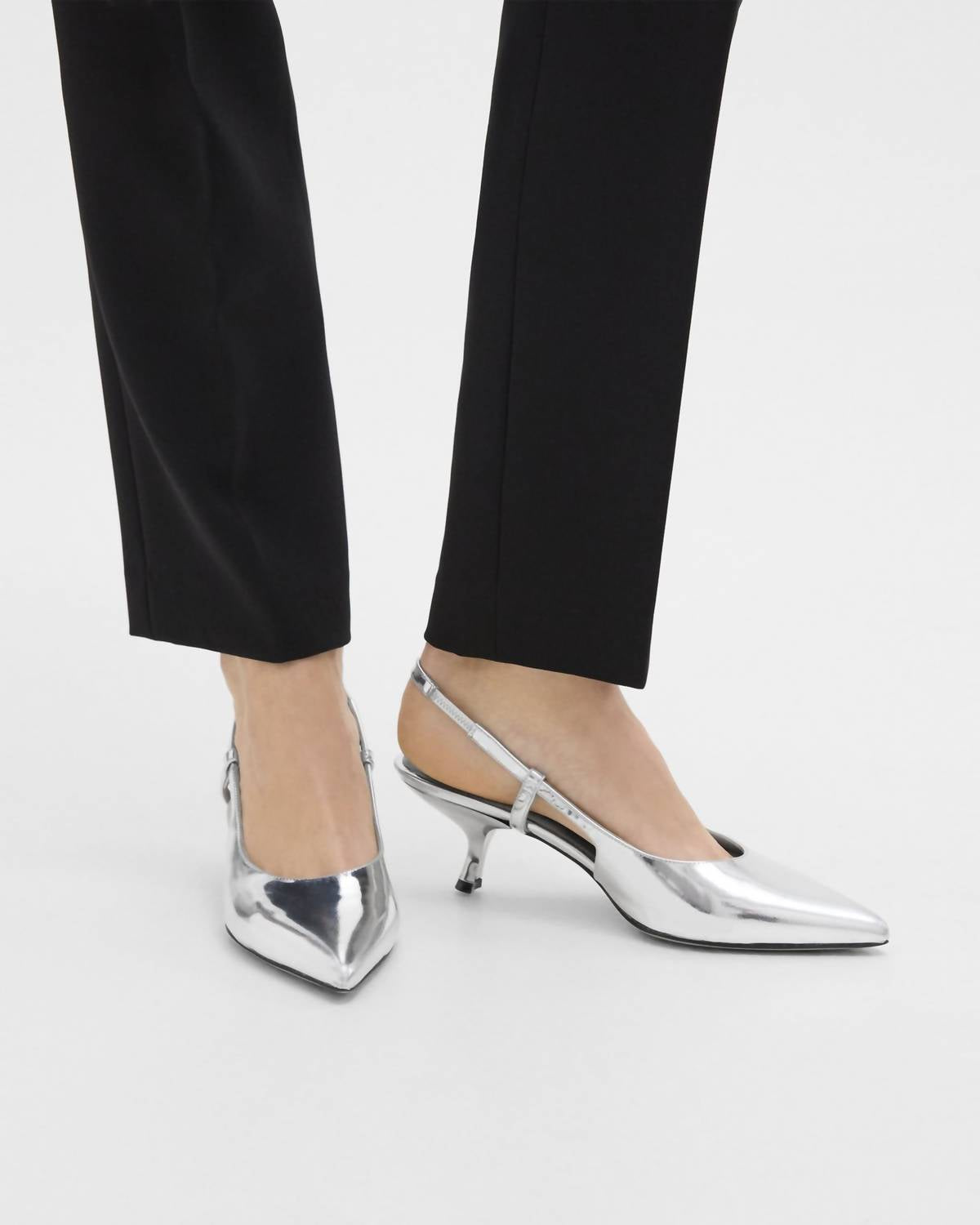Theory - Women's Micro Slingback Metallic Pointed Toe Kitten Heel Pumps