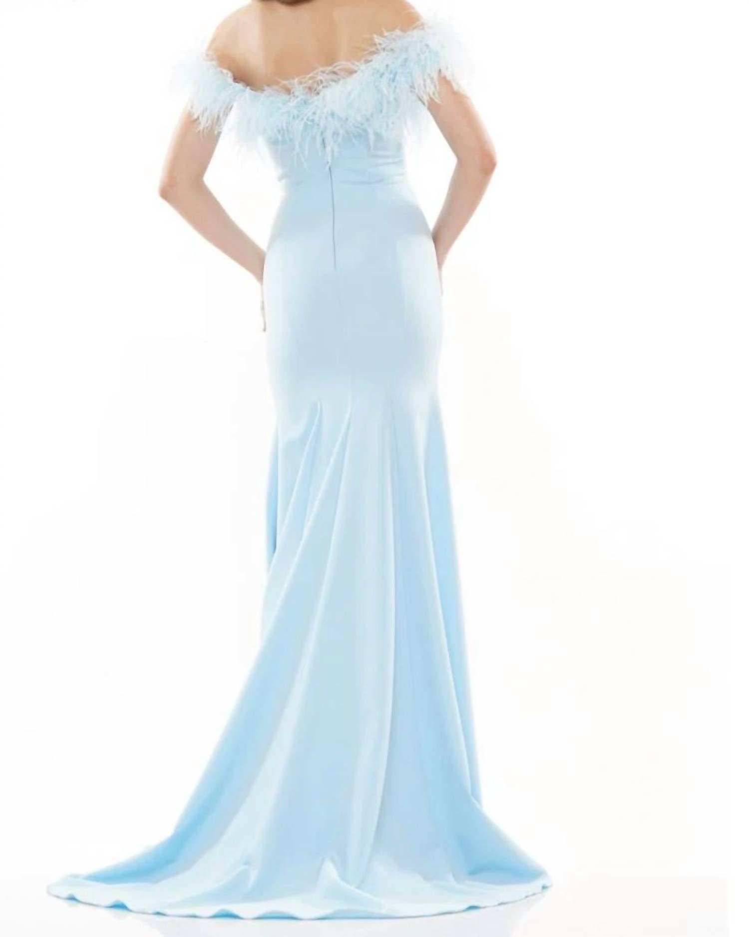 Colors Dress - Off-shoulder Feathered Slit Gown
