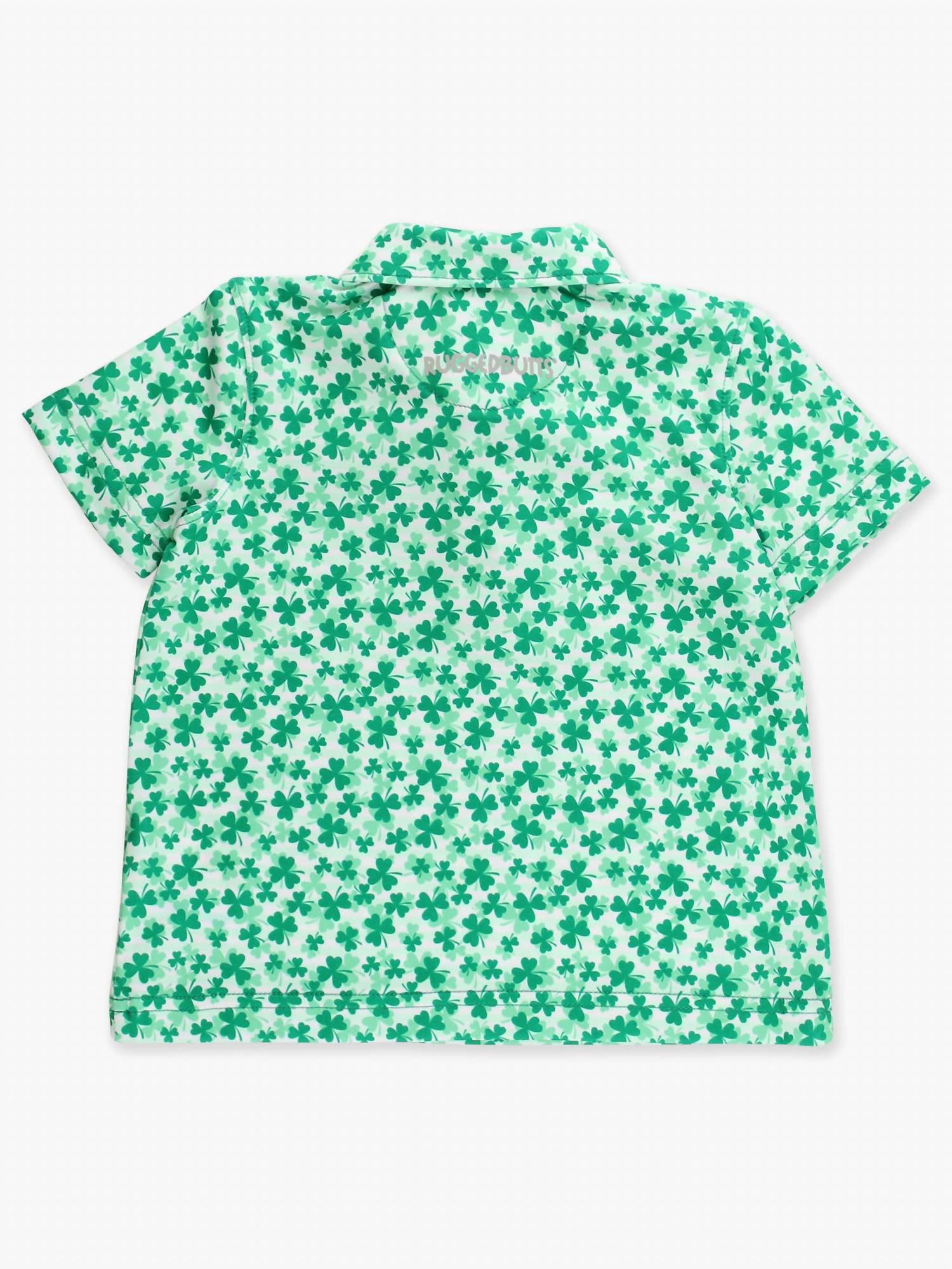 Rufflebutts - Boy's Tiny Clover Field Short Sleeve Performance Polo