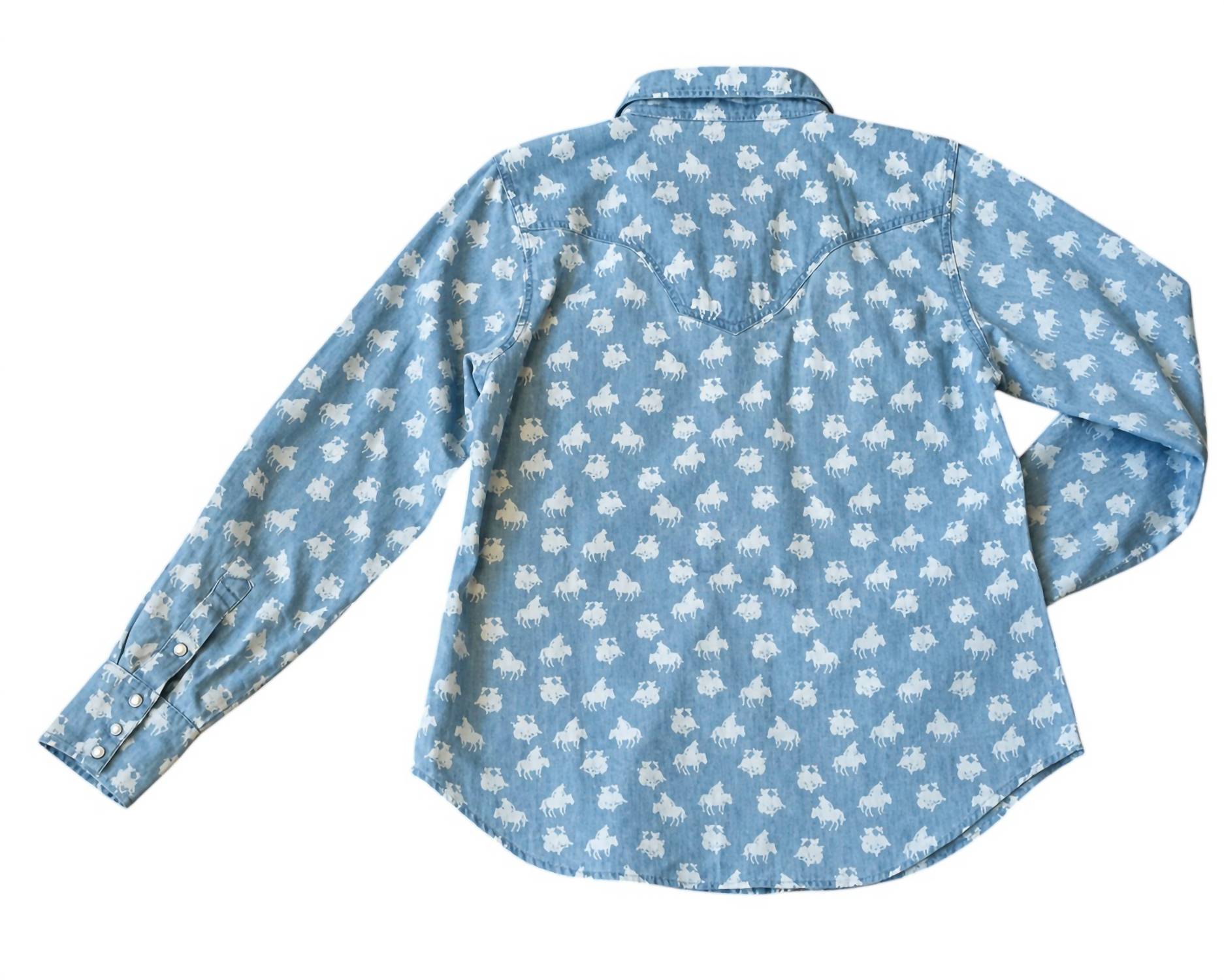 TASHA POLIZZI Women's Markie Patterned Denim Shirt in blue - women's shirt - detail view