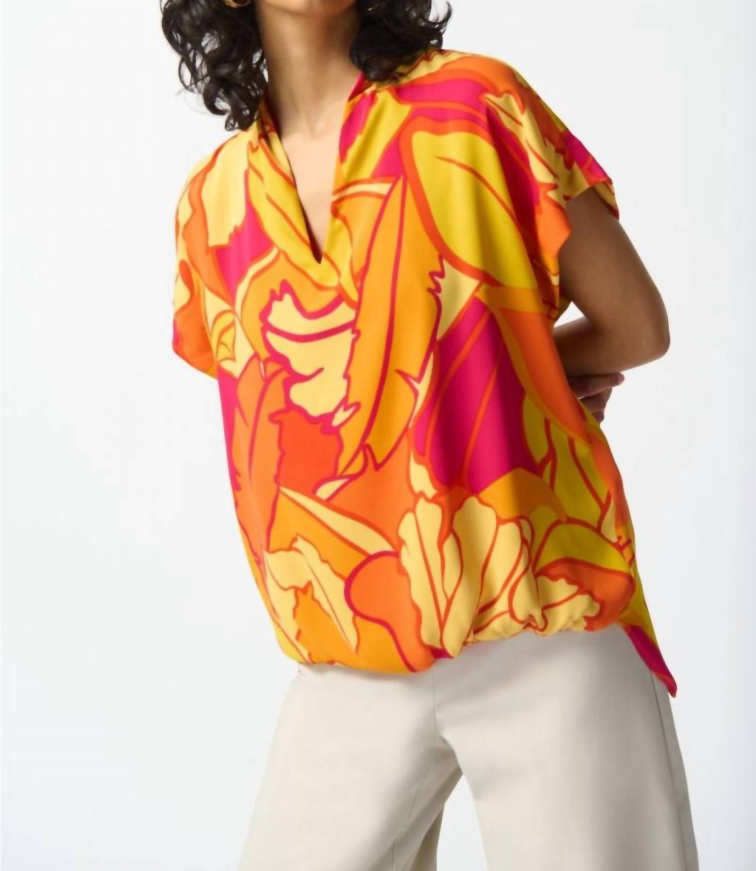Joseph Ribkoff - Tropical Print Short Sleeve Boxy Top