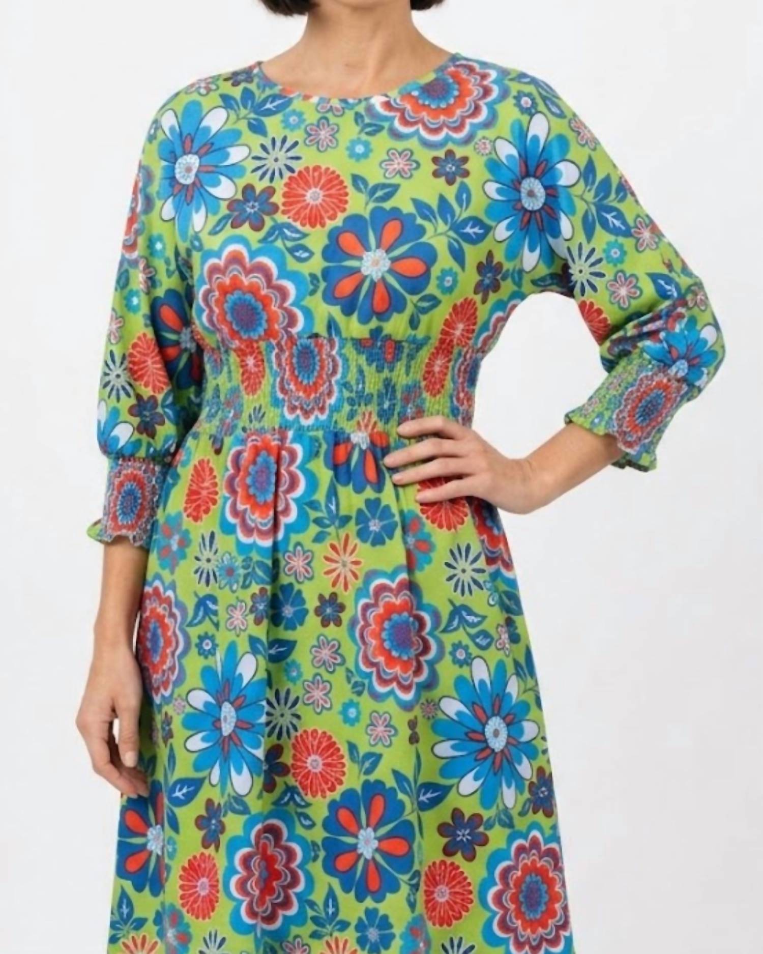 Multiples - Dolman Sleeve Wide Neck Needle Waist Dress