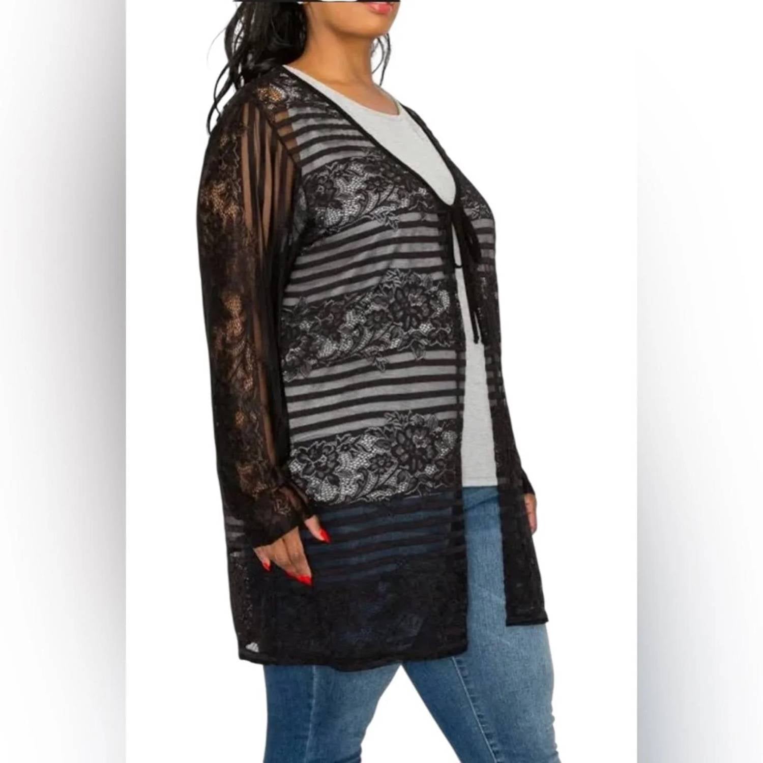 Coin 1804 - Women’s Tie Front Lace Kimono - Plus
