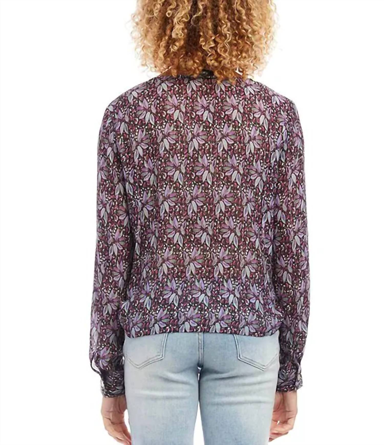 Karen Kane - Fancee Floral Metallic Crepe V-neck Tie Front Top