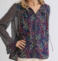 Umgee - Mixed Floral Print Metallic Blouse