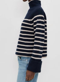 Rag & Bone Ilaria Turtleneck Top in navy white stripe - women's sweater - detail view