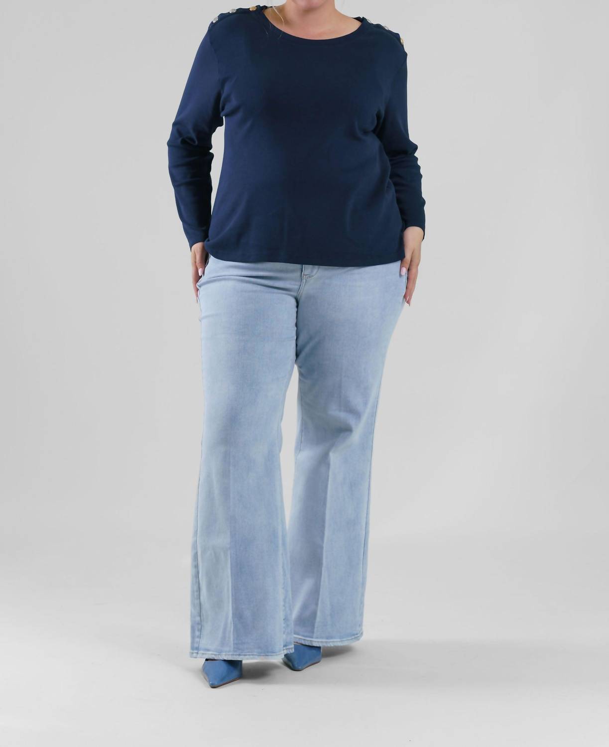 Nic + Zoe - Long Sleeve Button Shoulder Top - Plus Size