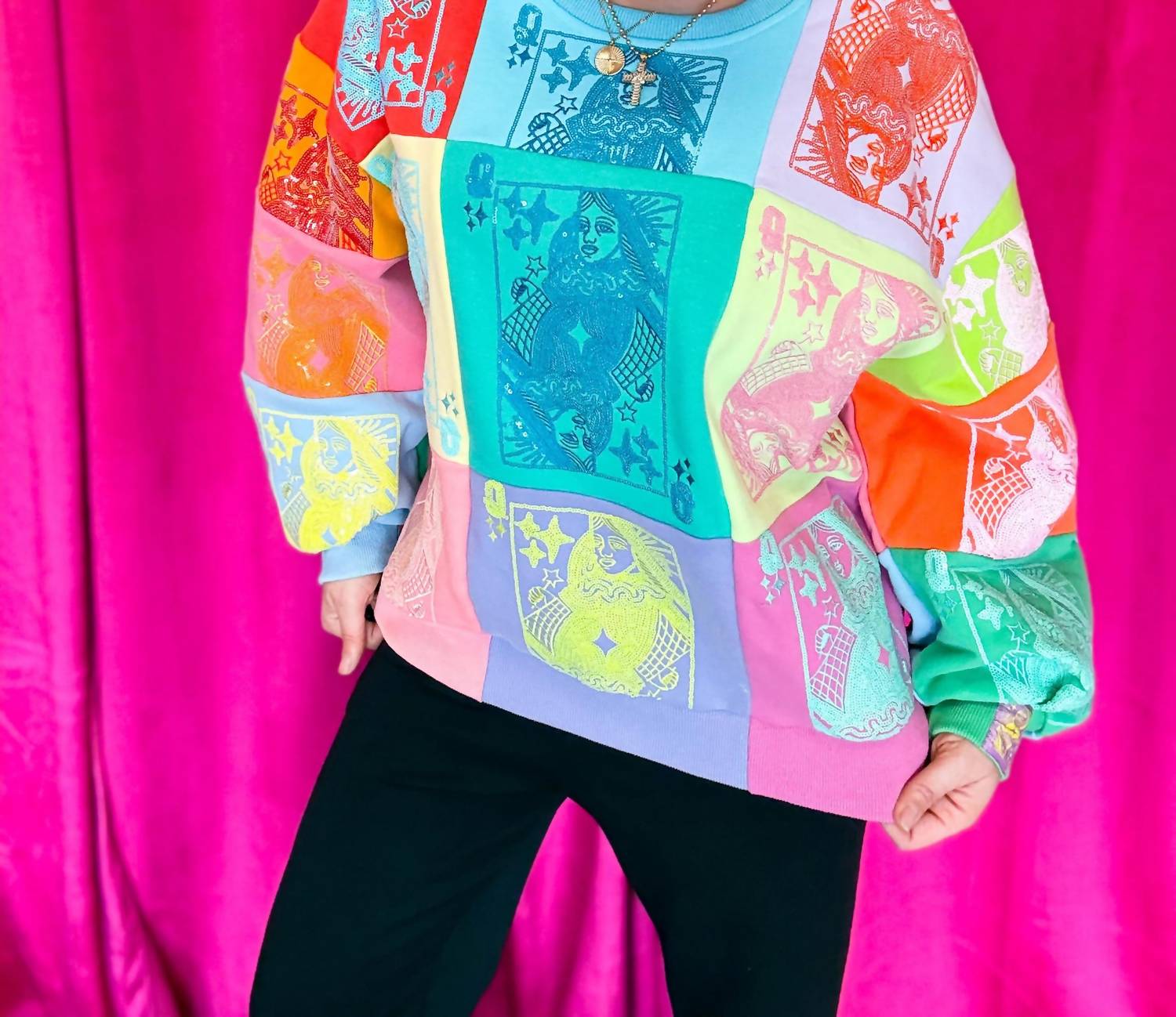 Queen Of Sparkles - Colorblock Card Logo Sweatshirt