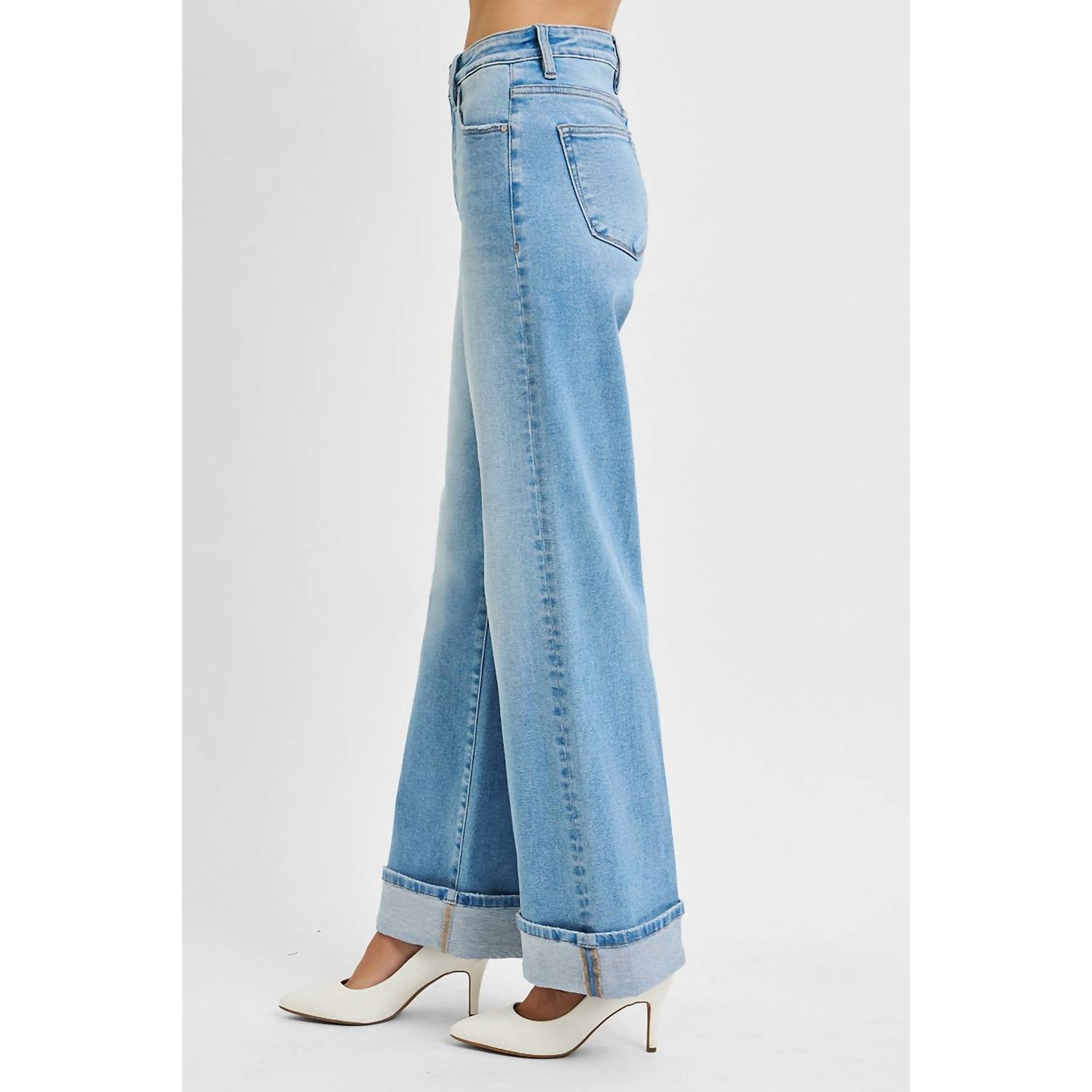 Risen - Tummy Control High Rise Long Inseam Wide Cuffed Jeans