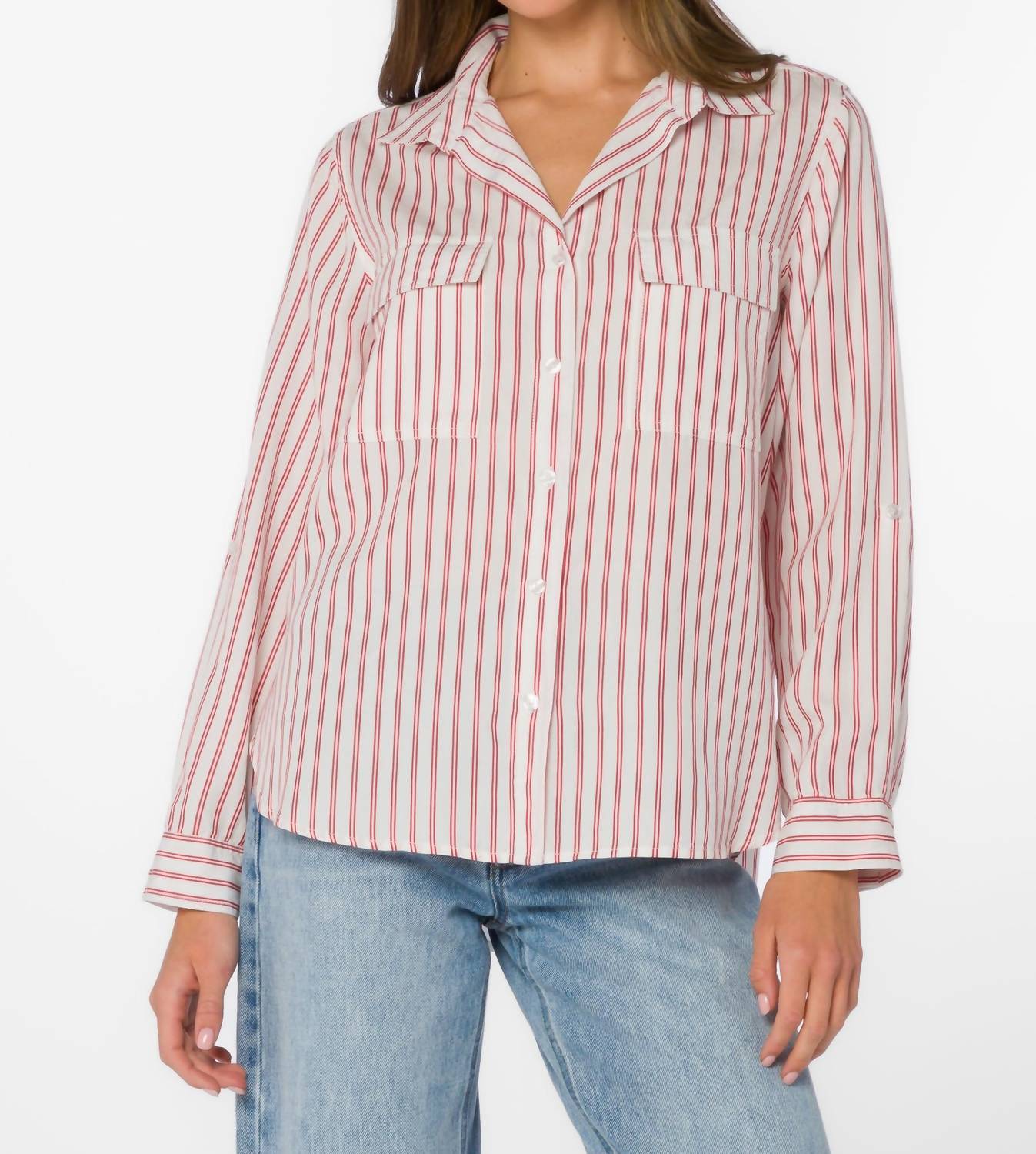 Velvet Heart Talma Stripe Shirt in red pepper stripe - women's shirt