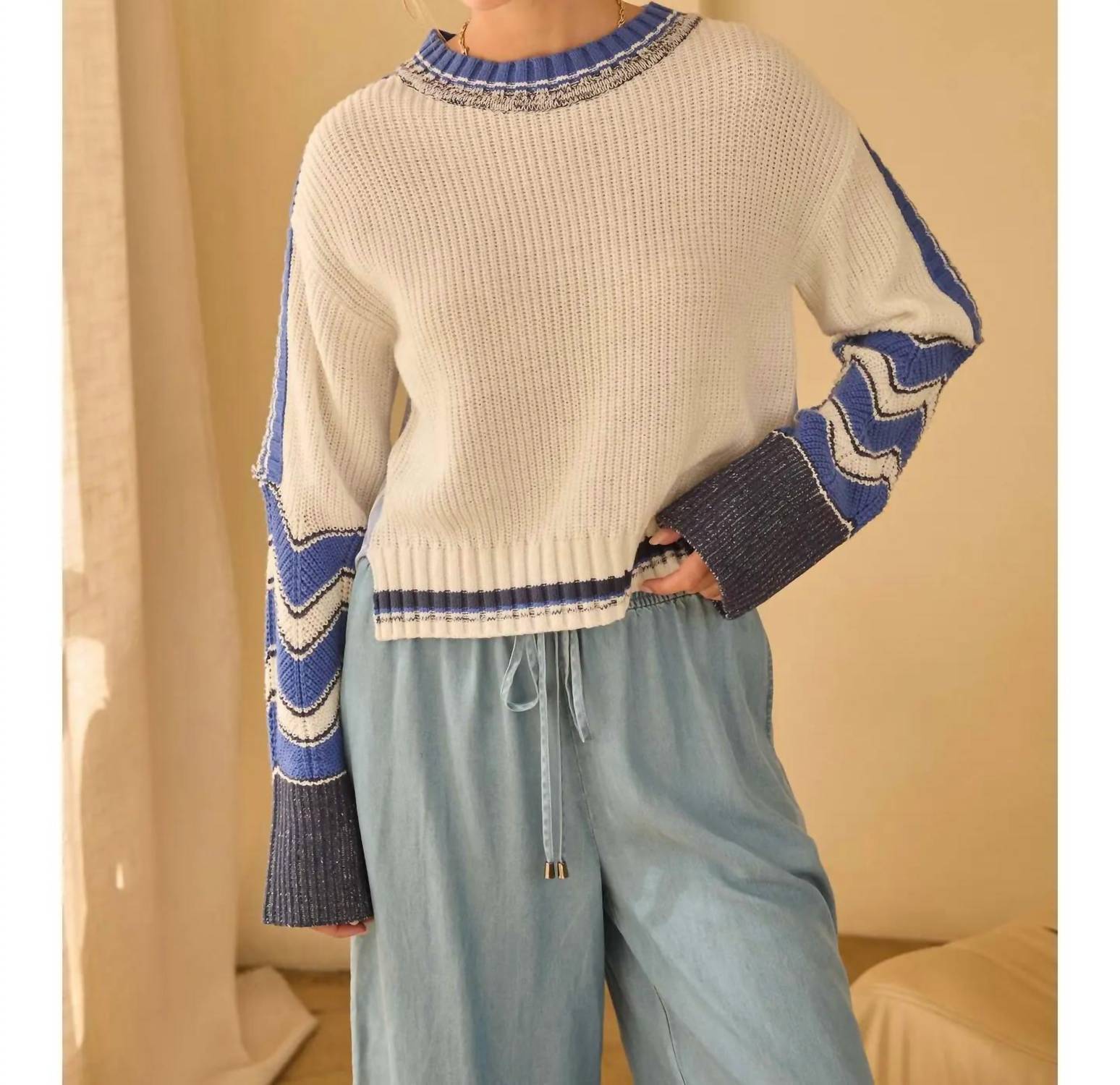 SKIES ARE BLUE Mixed Media Pullover in beige - women's sweater