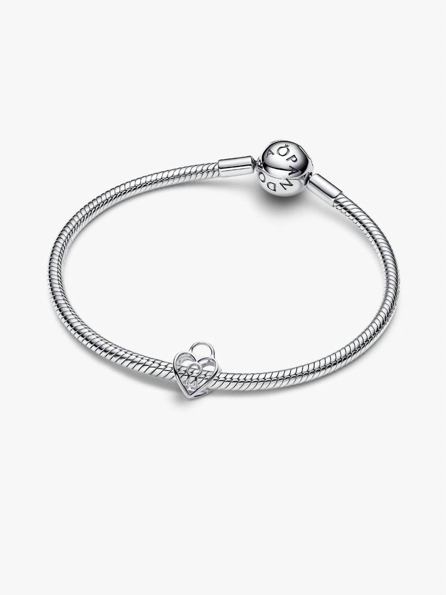 Pandora Openwork Heart Padlock Charm in silver - women's jewelry - alternate view